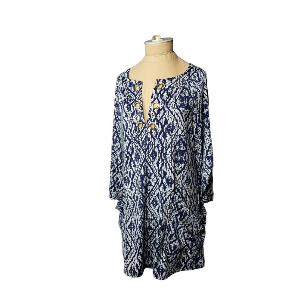 St. Tropez West Beach dress Coverup Navy White Print Size Small